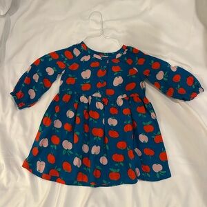 Blue Dress with Red and Pink Apple Print